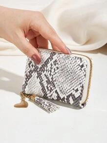 Fashionable Multi-Slot Color-Block Card Holder With Mini Coin Purse For Women - Black and White - View 4