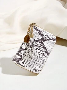 Fashionable Multi-Slot Color-Block Card Holder With Mini Coin Purse For Women - Black and White - View 6