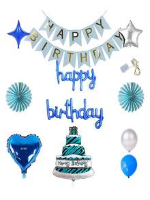 Set Of Metallic Balloons For Birthday Happy Birthday - Blue - View 3