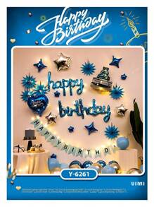 Set Of Metallic Balloons For Birthday Happy Birthday - Blue - View 2