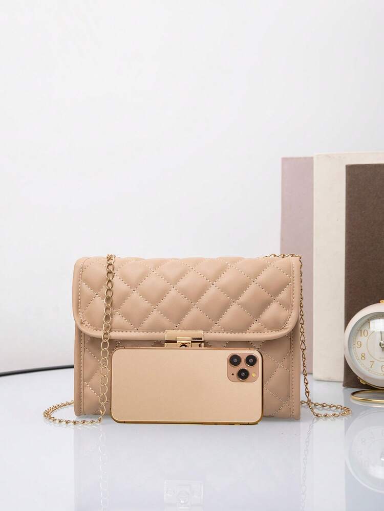 Geometric Pattern Fashionable Flap Crossbody Bag - Khaki - View 6