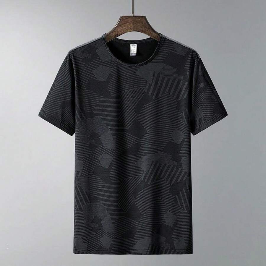 2024 年夏季新款男友风男士速干运动 T 恤，冰丝透气健身上衣，适合跑步和户外运动 - 黑色 - 查看 1