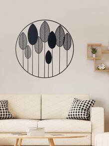 1 Miếng 30CM Đen Sắt Nghệ thuật Dạng hình tròn Cây Lá cây Treo tranh Đồ trang trí - màu đen - Xem 1