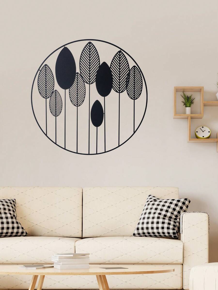 1 Miếng 30CM Đen Sắt Nghệ thuật Dạng hình tròn Cây Lá cây Treo tranh Đồ trang trí - màu đen - Xem 1