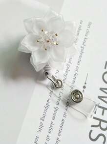 Pinza de cocodrilo retractable pétalo blanco flor distintivo con para enfermeras , médico , oficina nombre tarjeta de identificación - Blanco - Ver 3