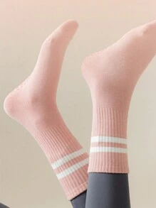 1 Paar Damen Mittelhoch Outdoor Sport Yoga Socken mit einfarbigem und Streifenmuster