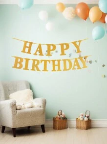 1 套（2 件）- 金属金色彩色流苏旗生日横幅，圣诞节 - 金色 - 查看 2