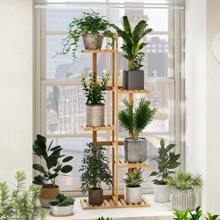 Bamboo Plant Stand Indoor Multiple Flower Pot Holder Corner Flower Rack Display Shelf, Outdoor Or Indoor Use - Yellow - View 6