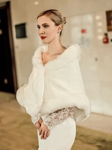 1pc White Fashionable Wedding Party Performance Warm Shawl For Brides Fall Clothes For Women - White - View 6