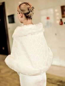 1pc White Fashionable Wedding Party Performance Warm Shawl For Brides Fall Clothes For Women - White - View 2