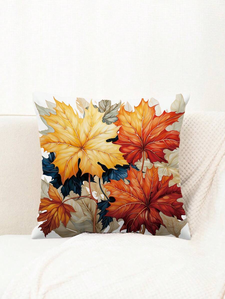 1入組水彩花朵圖案方形靠墊套,花卉圖案長毛絨家庭抱枕殼套適用於沙發,45x45cm - 彩色 - 查看 1