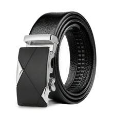 男士時尚合金自動扣腰帶,可調節長度105-170cm 適合休閒褲 - 銀色 - 查看 2