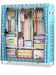 1pc Simple Clothes Storage Wardrobe With Dustproof Cover, Large Storage Closet With Steel Frame, Durable Clothes Storage Rack, Household Storage Organizer For Cabinet, Rental House, Bedroom, Home, Dorm, Entryway, Essential Bedroom Furniture - View 4