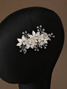 1 Miếng Tinh tế Của phụ nữ Màu bạc Màu sắc Kẹp tóc Với Hoa Yếu tố Và Hạt pha lê Đồ trang trí Cho đám cưới Cô dâu - Bạc - Xem 2