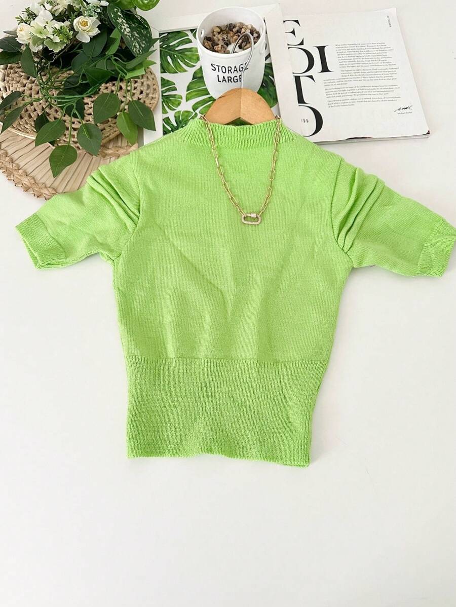 Women Knit Tops - 青檸色 - 查看 1