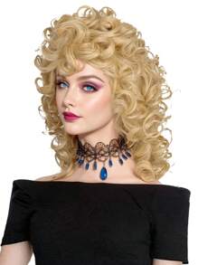16 Inch Long Blond Curly Women's Heat Resistant Synthetic Hair Wig for Daily Party Use or Disco Hippie Rocking 70s 80s Theme Party and Halloween Rocker Heavy Metal 70's 1980s Costume Wigs - Gold - View 4
