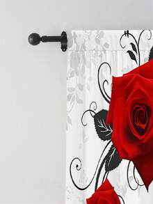 2入組紅色玫瑰蝴蝶印花窗簾,免孔設計,適用於臥室、辦公室、廚房、起居室、書房家居裝飾 - 彩色 - 查看 6