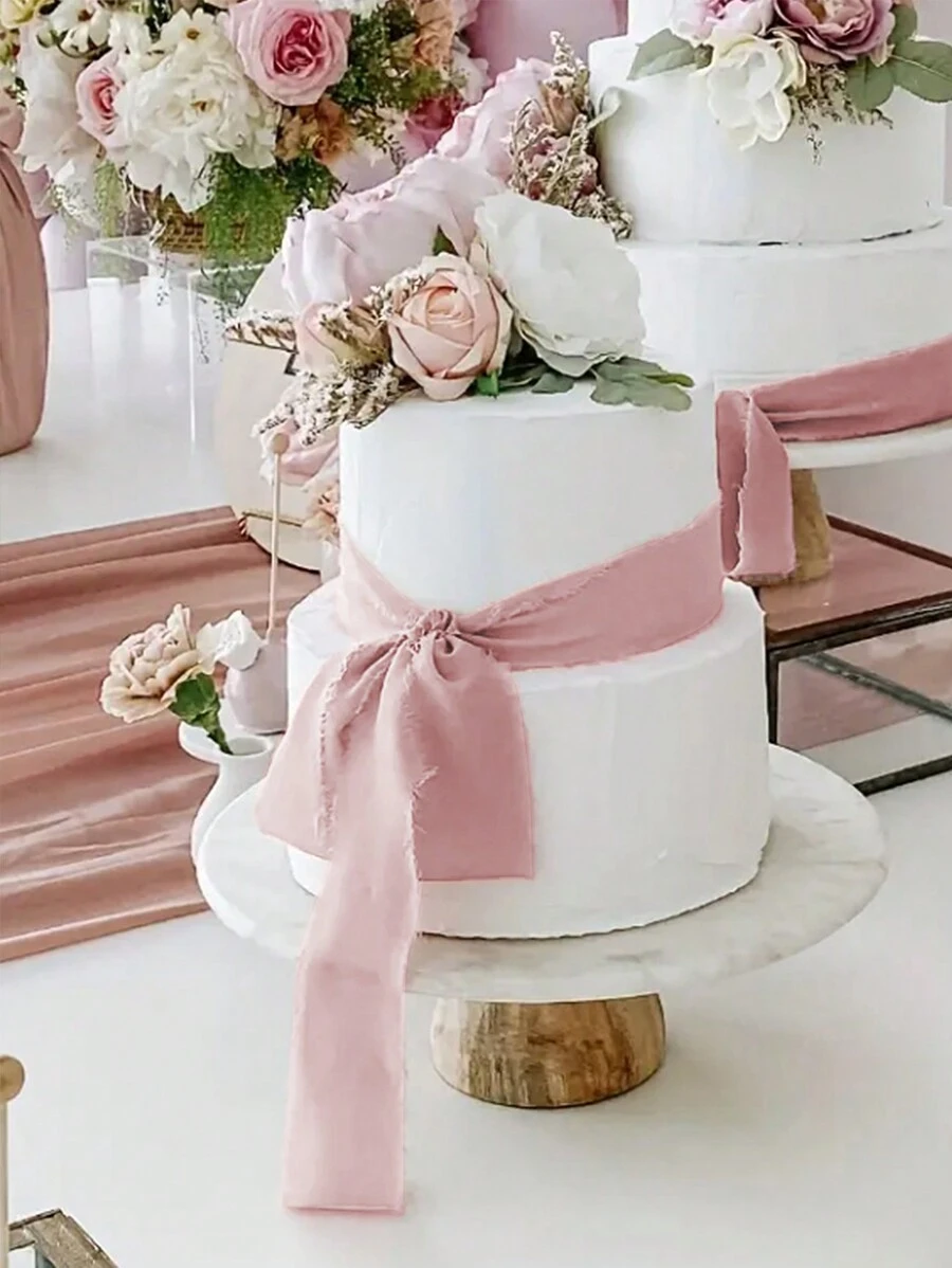 5m/cuộn Frayed Nếp nhăn Chiffon Ruy băng lụa Thủ công Rách Lễ cưới Buổi tiệc Bó hoa Qủa tặng Đóng gói Đồ trang trí Đồ thủ công DIY - Màu Hồng baby - Xem 1