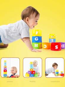 9入組優格杯啟蒙玩具，包括: 有趣的拼圖、手眼協調和數字、字母和顏色的認知學習。隨機組裝部件、圖案、顏色、尺寸和包裝。學校、學生、文具、學用品 - 彩色 - 查看 6