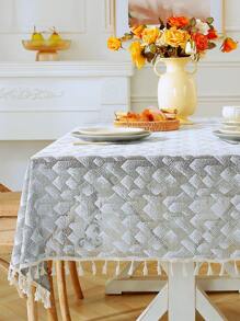 1片秋冬山脈圖案蕾絲灰白色桌布,配流蘇和塵布,適用於農舍家庭餐桌,節日晚餐,派對,宴會,婚禮裝飾,長方形桌巾 - 灰色 - 查看 10