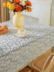 1片秋冬山脈圖案蕾絲灰白色桌布,配流蘇和塵布,適用於農舍家庭餐桌,節日晚餐,派對,宴會,婚禮裝飾,長方形桌巾 - 灰色 - 查看 4