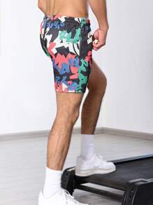 1pc Men's Sports Printed Mesh Shorts - Green - View 4