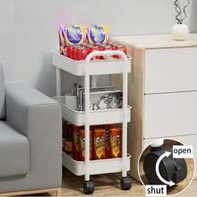 1 pieza Estante de almacenaje de plástico almacenamiento moderno 3 estantes movible con universal ruedas para casa - Blanco - Ver 4