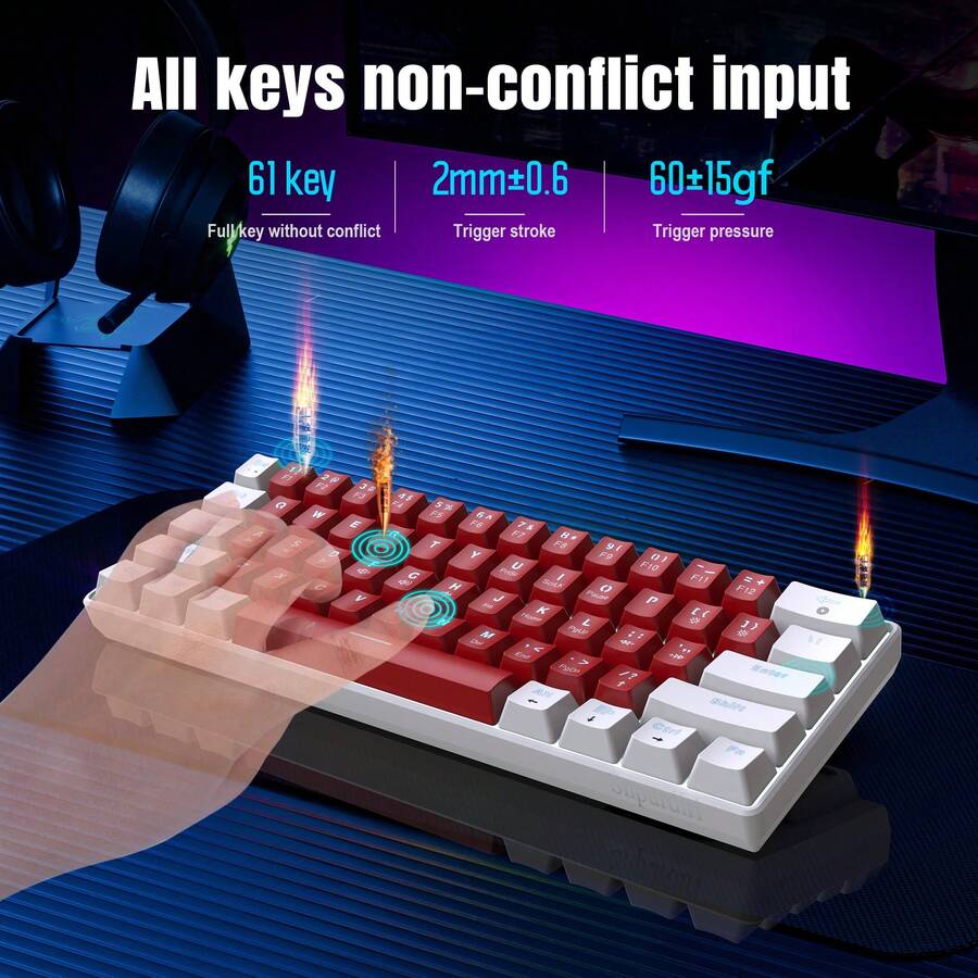 Snpurdiri Snpurdiri Wired 60 Mechanical Gaming Keyboard, White LED Backlit Small