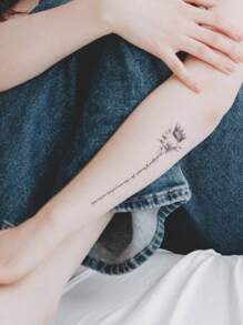 1入組黑色花卉蝴蝶皇冠文字圖案脊椎臂腕臨時刺青貼紙 - 黑色 - 查看 4