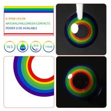 1對彩虹角色扮演萬聖節彩色美瞳隱形眼鏡,可以戴一年14.5mm - 彩色 - 查看 2