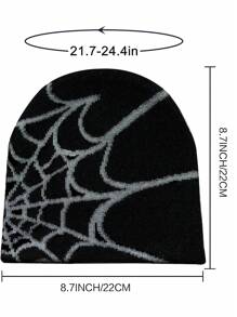 Y2K 哥特式蜘蛛图案亚克力针织帽冬季保暖便帽男士休闲骷髅头户外帽黑灰色秋季服装 - 黑色 - 查看 3