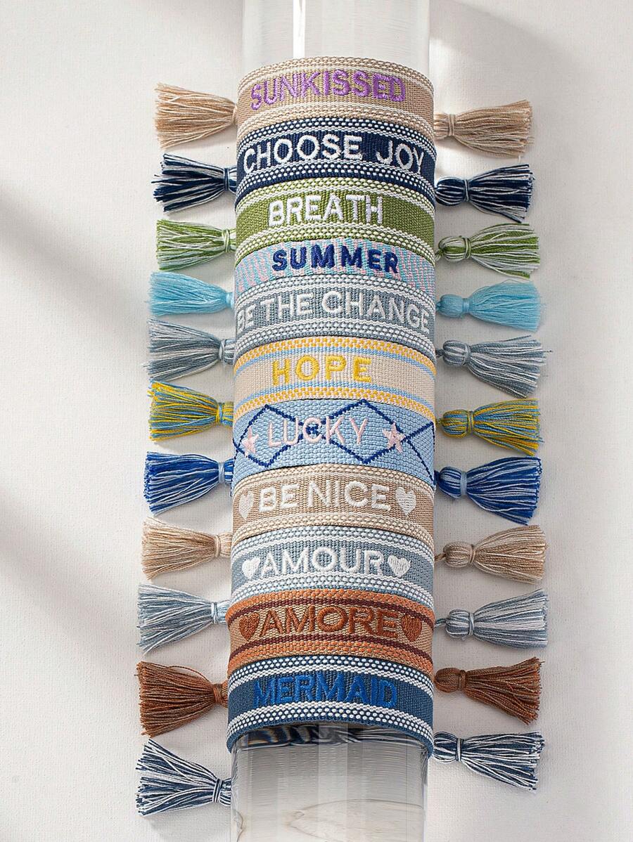 Vòng đeo tay bện đồ họa chữ - Nhiều màu - Xem 1