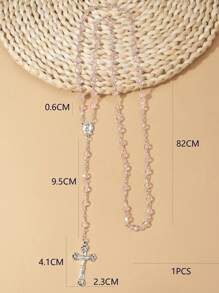 1 件简约复古水晶串珠圣和圣母玛利亚吊坠项链，时尚百搭，适合母亲节礼物 - 粉色 - 查看 3