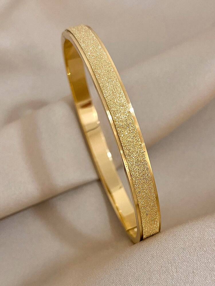 1pc Minimalist Matte Gold Stainless Steel Bangle Bracelet, Unisex, Fashionable & Lightweight, Open-Ended Design