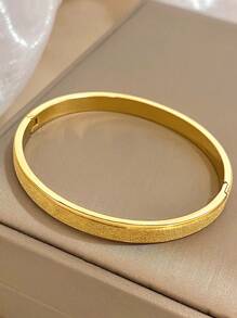 1 件装简约哑光金色不锈钢手镯，男女皆宜，时尚轻盈，开口式设计 - 金黃色 - 查看 5