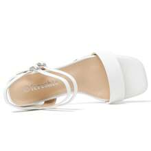 Women's Two Ankle Strap Heeled Sandals Open Toe Strappy Low Block Heels Sandals - matte putih - View 5