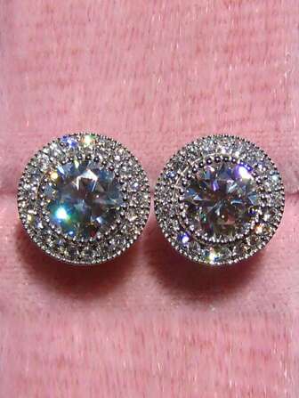 1 par de pendientes de novia estilo coreano con piedra redonda brillante y diseño de perforación completa, elegantes y delicados para usar de forma casual en Halloween