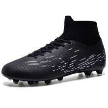 Black Football Shoes With Long Studs Ronaldo  Cleats - Black - View 1