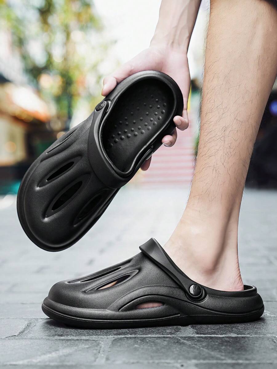 Nam Đúng mốt Thoáng khí bờ biển Dép Trượt vào Cho mùa hè - màu đen - Xem 1