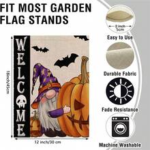 1入組快樂萬聖節矮人南瓜和蝙蝠印花歡迎花園旗幟,雙面戶外裝飾,不含桿子,12*18英寸