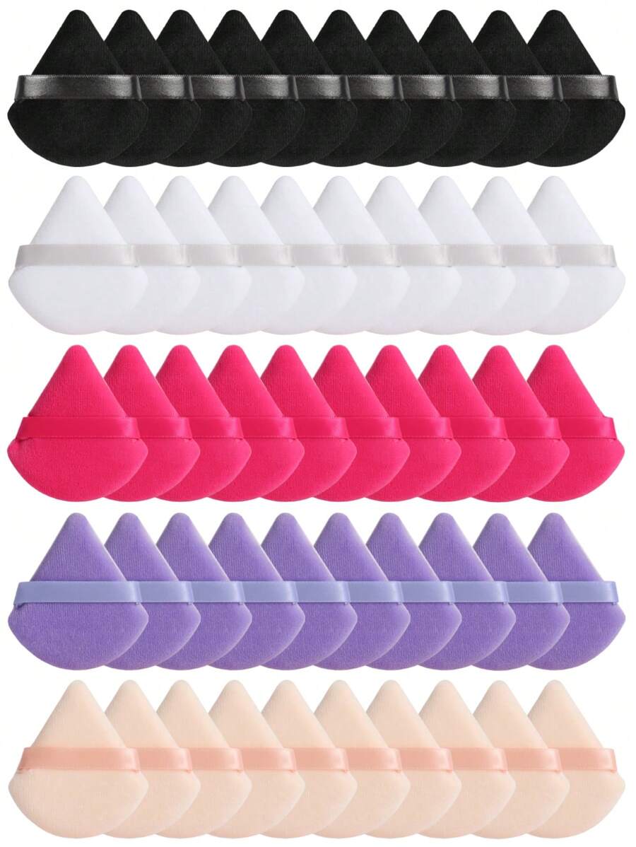 50 piezas Borlas de maquillaje con forma triangular, diseñadas para ojos y esquinas, recipiente para mezclar maquillaje de base, adecuado para todo tipo de pieles - Multicolor - Ver 1