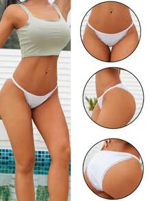 6入組女式蕾絲修飾純色三角褲,低腰可愛細肩帶三角底褲