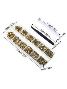 2000 chiếc Bằng phẳng Trở lại Kim cương giả pha lê Bộ In 6 Kích thước ( 1.5-6mm ) , Với Nhíp Và Pha lê Bút , Đối với DIY Nghệ thuật thủ công Móng tay Quần áo Giày dép Cái túi , Kim loại Màu sắc - Vàng - Xem 10
