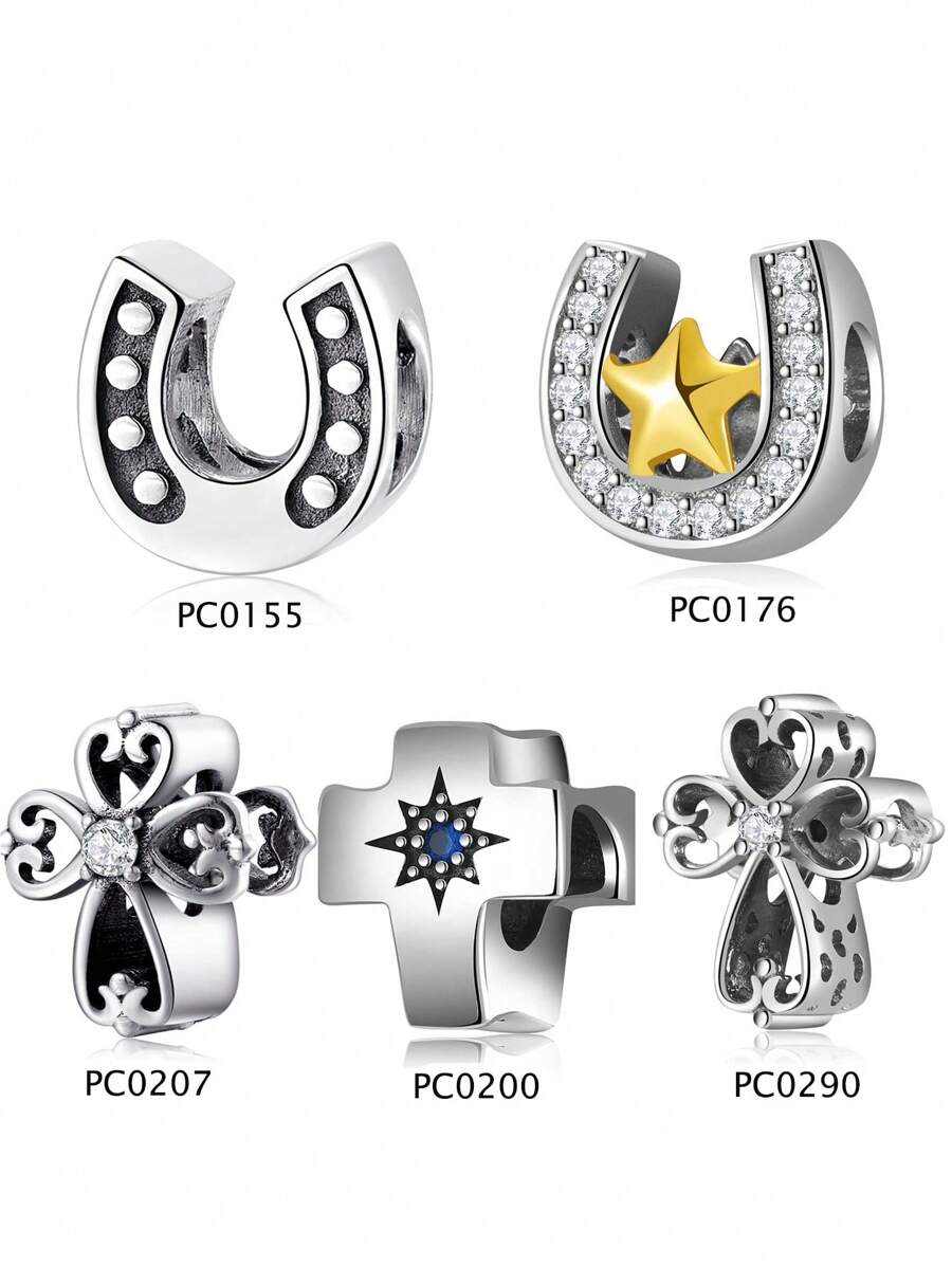 1 Miếng Đúng mốt Khối Zirconia Vật rủ xuống Hạt Với Hình chữ U Móng ngựa , Ngôi sao , Hoa & Hoa văn chữ thập In S925 Màu bạc , DIY Đồ treo Đối với Mặc hàng ngày , Tuyệt vời Quà sinh nhật Đối với Mẹ , Bạn gái - Bạc - Xem 1