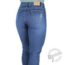 Calça Jeans R7Jeans Feminina Tradicional Cintura Média Destroyde Used Puído