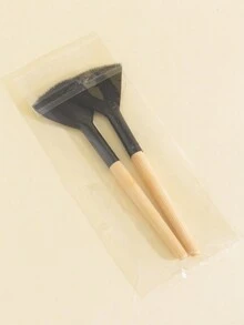 2支/套 竹柄扇形高光化妆刷，化妆工具，可用于除尘、键盘清洁