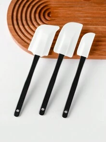10in 3pcs Silicone Spatula, Heat Resistant Flexible Silicon,  Non Stick Bakery Flexible, Dishwasher Safe, Kitchen Utensils, Baking, Cooking, And Mixing - Black and White - View 2