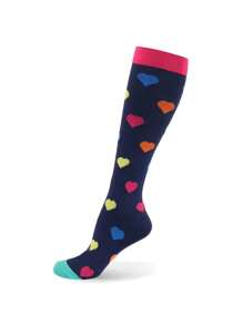 Sports Outdoor 1 Pair Outdoor Sports Compression Socks, Fitness Compression Socks, Autumn & Winter Elasticity Socks, Long Tube Socks, Quick-Drying And Breathable With Good Elasticity, Heart-Shaped Pattern - Multicolor - View 2