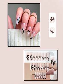 24 Piezas Pegatinas Para Uñas Negras Y Blancas Con Diseño Floral Simple Y Fácil De Usar, Uñas Postizas - Multicolor - Ver 2