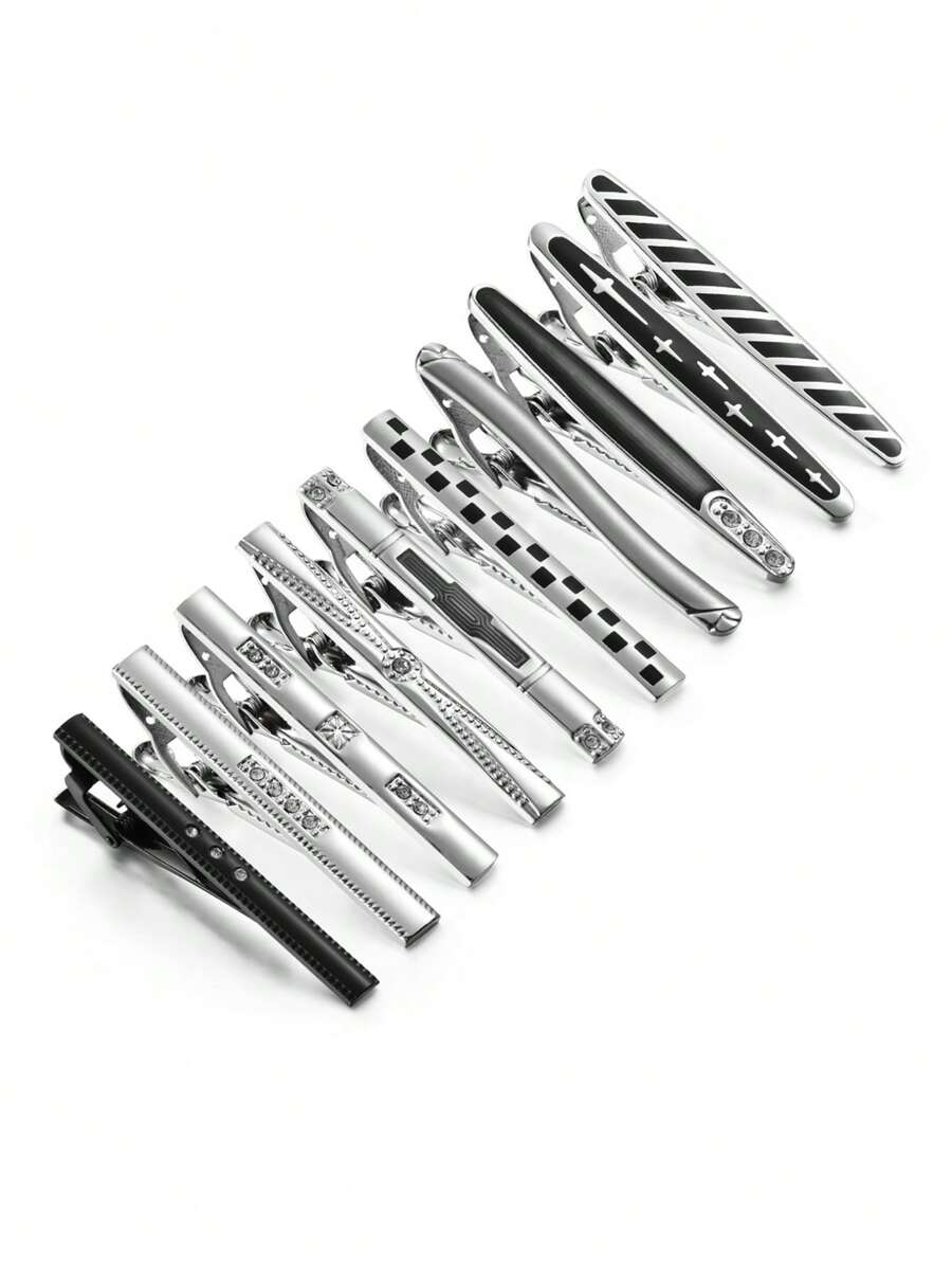 Eight Piece Set Of Classic Silver Tie Clips And Tie Pins, Suitable For Men's Daily Wear - Silver - View 1